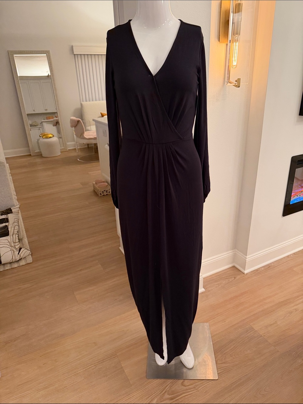 Haute Hippie Black Long-Sleeve Wrap Maxi Dress